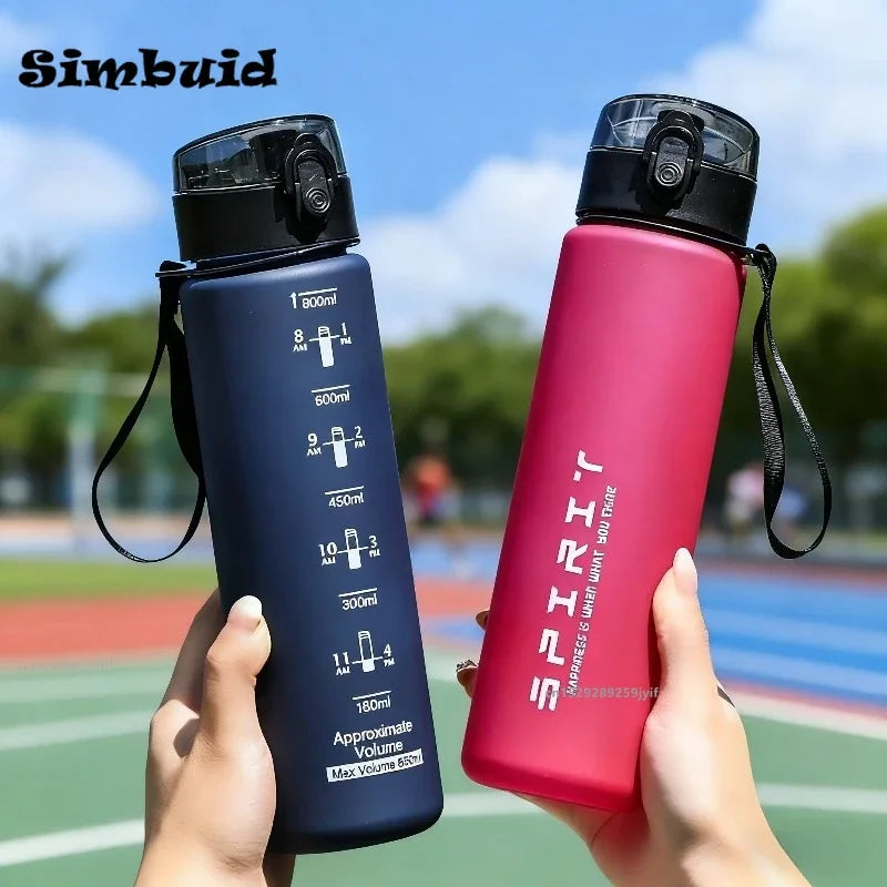 1pc Large Capacity Leakproof Sports Water Bottle with Time Marker for Gym Hiking Outdoor Portable Water Flask