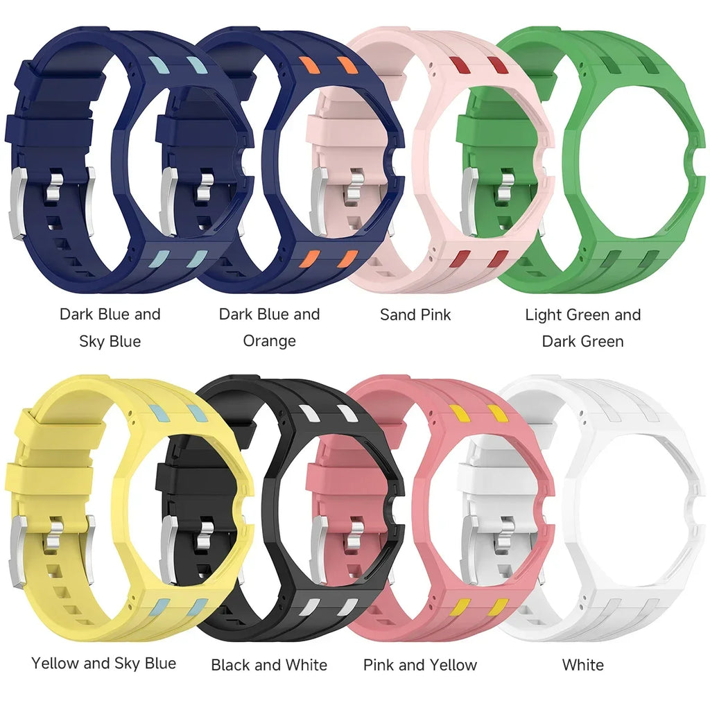2 IN 1 PC Mod Kit Case Frame +Strap for Swatch AP Royal Pop Modification Integrated Silicone Matte Cover Bumper Band Accessories