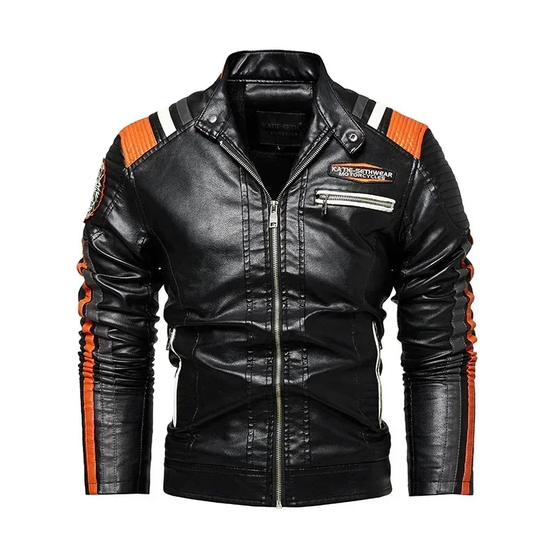 Spring Outdoor Casual Motor Biker PU Leather Jacket Men Fashion Leather Jacket Men Autumn Motorcycle Slim Fleece Jacket Coat Men