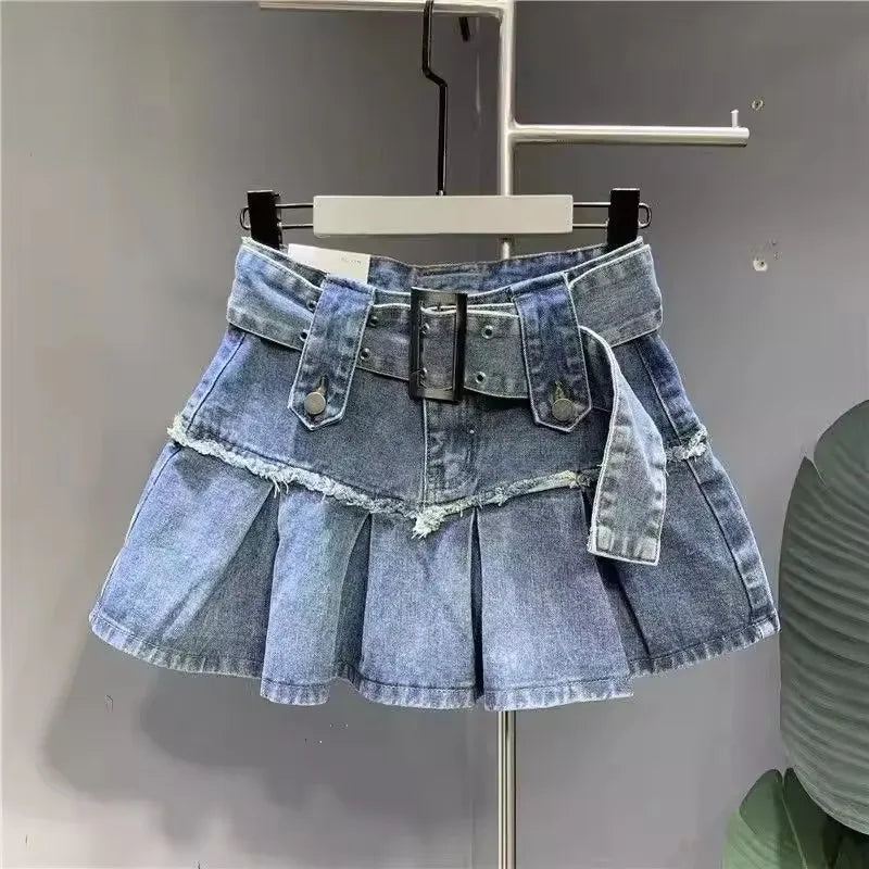 Y2k Retro Streetwear Denim Skirt Women Summer Sexy Punk A-Line High Waist Harajuku Denim Mini Skirt Hottie All-match Short Skirt