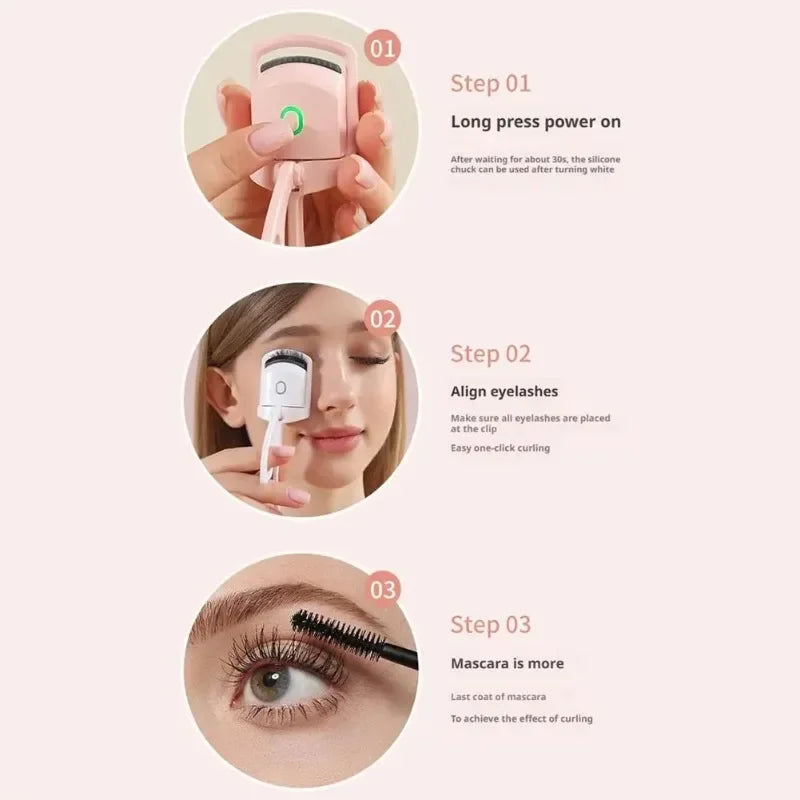 Electric Heated Eyelash Curler with Eyelash Card Makeup Eye Lashes Curler Tools Longlasting Eye Lash Perm Eyelashes Clip