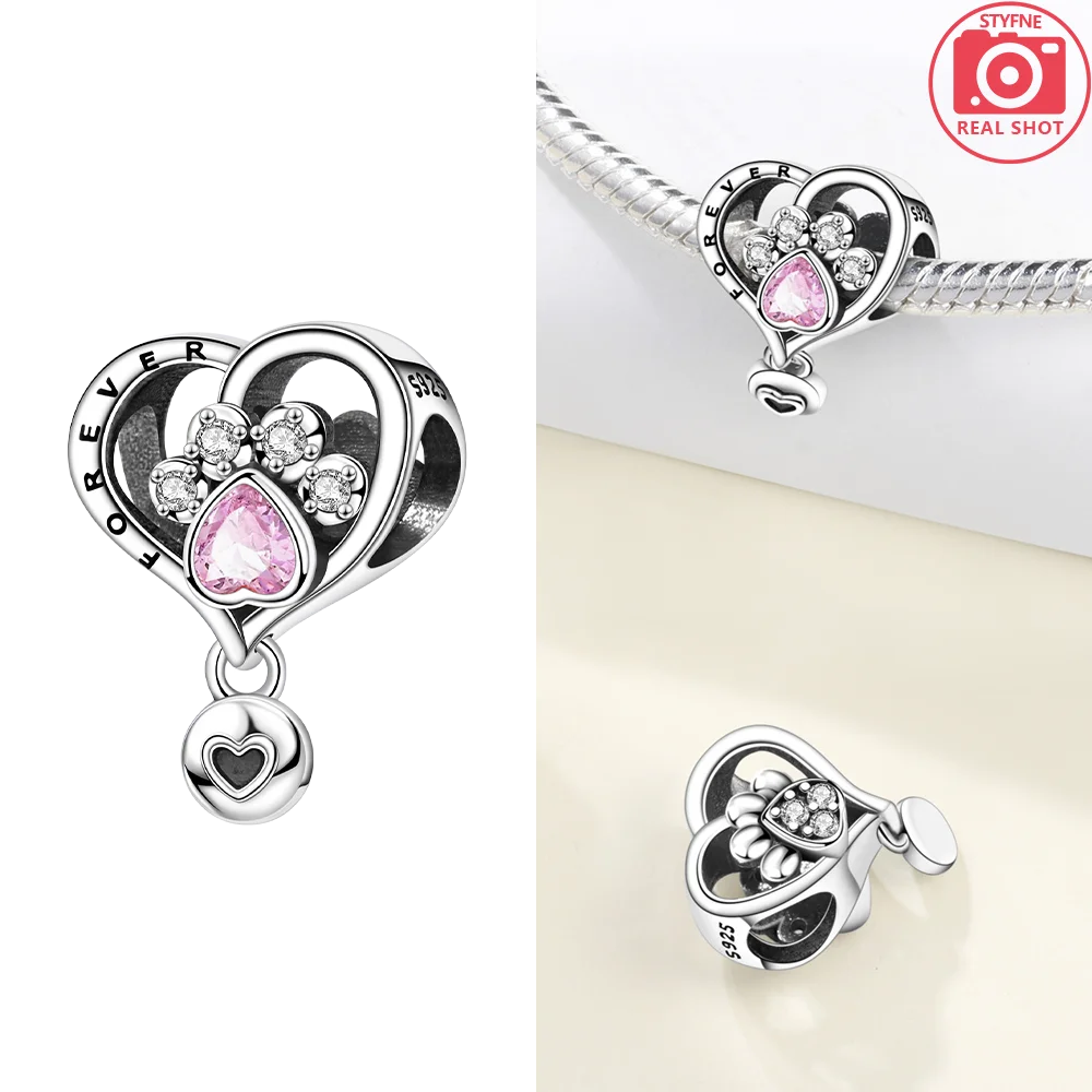 925 Sterling Silver Pink Zircon Love Beads Charms Fit Bracelet Women Jewelry Diy Anniversary Gift Delicate Accessories Bag Charm