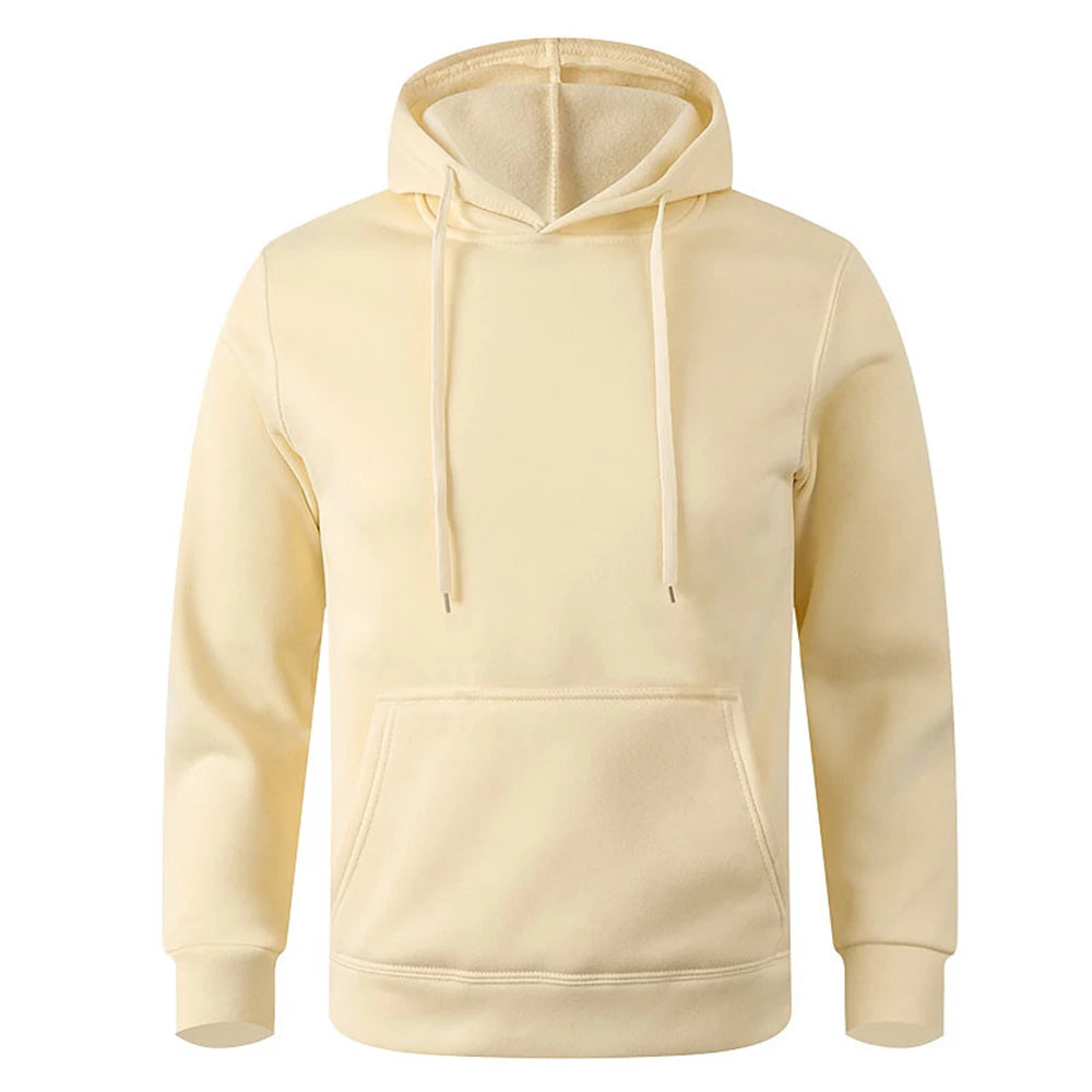 Autumn Winter Men Fleece Warm Mens Sweatshirt Casual Solid Color Streetwear Pullovers Sport School Fashion Hot Sale Hoodies