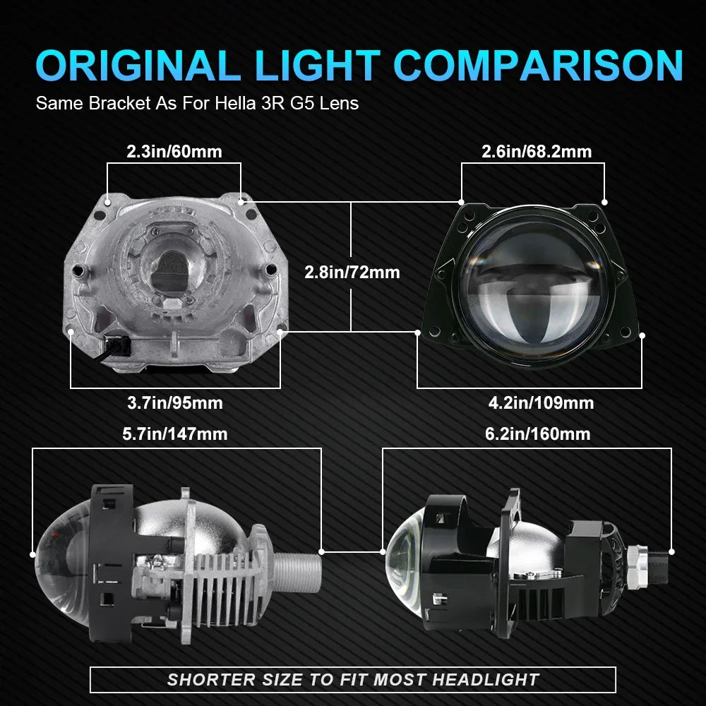 2Pcs 3.0 Inch Bi Led Projector Lenses Car Headlight 40000LM H4 H7 9005 9006 High Low Lights Universal Car Headlamp 6000K 12V