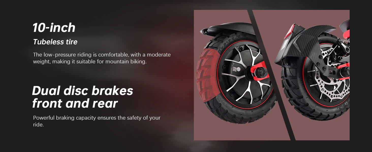 D3 Dual Motors Adult Electric Scooter 2400W Peak 39MPH Max Speed 48V20Ah Lithium Battery 50Miles Max Range 4 Riding Modes Smart APP Control Can Bluetooth Unlocking Dual Shock Absorption Oil Disc Brakes 10-inch Tubeless Tires