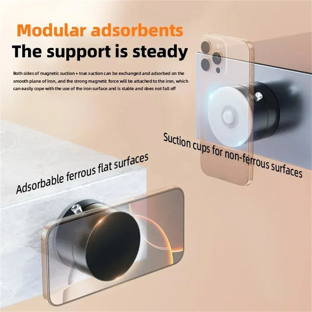 Portable Adjustable Magnetic Phone Holder Vacuum Bracket with Double-Sided Suction Cup for All Smartphones Lazy Stand