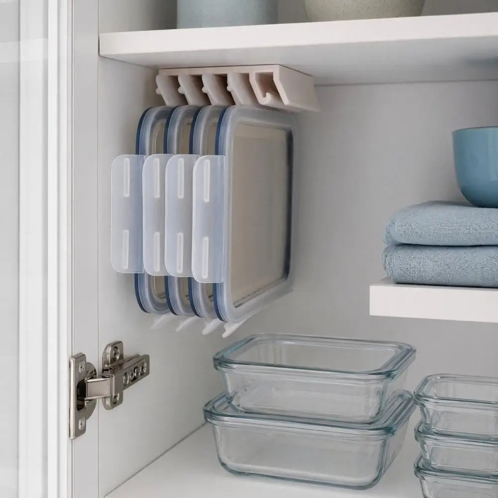 Kitchen Lid Organizer Rental Kitchen Storage Crisper Lid Storage Rack with 5-slot Partition Adhesive Wall Mount for Cabinets