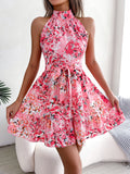 Women Casual Sleeveless Ruffles Slim Waist Floral Print Dress for Summer 2026 Elegant Dresses for Woman Valentine's Day