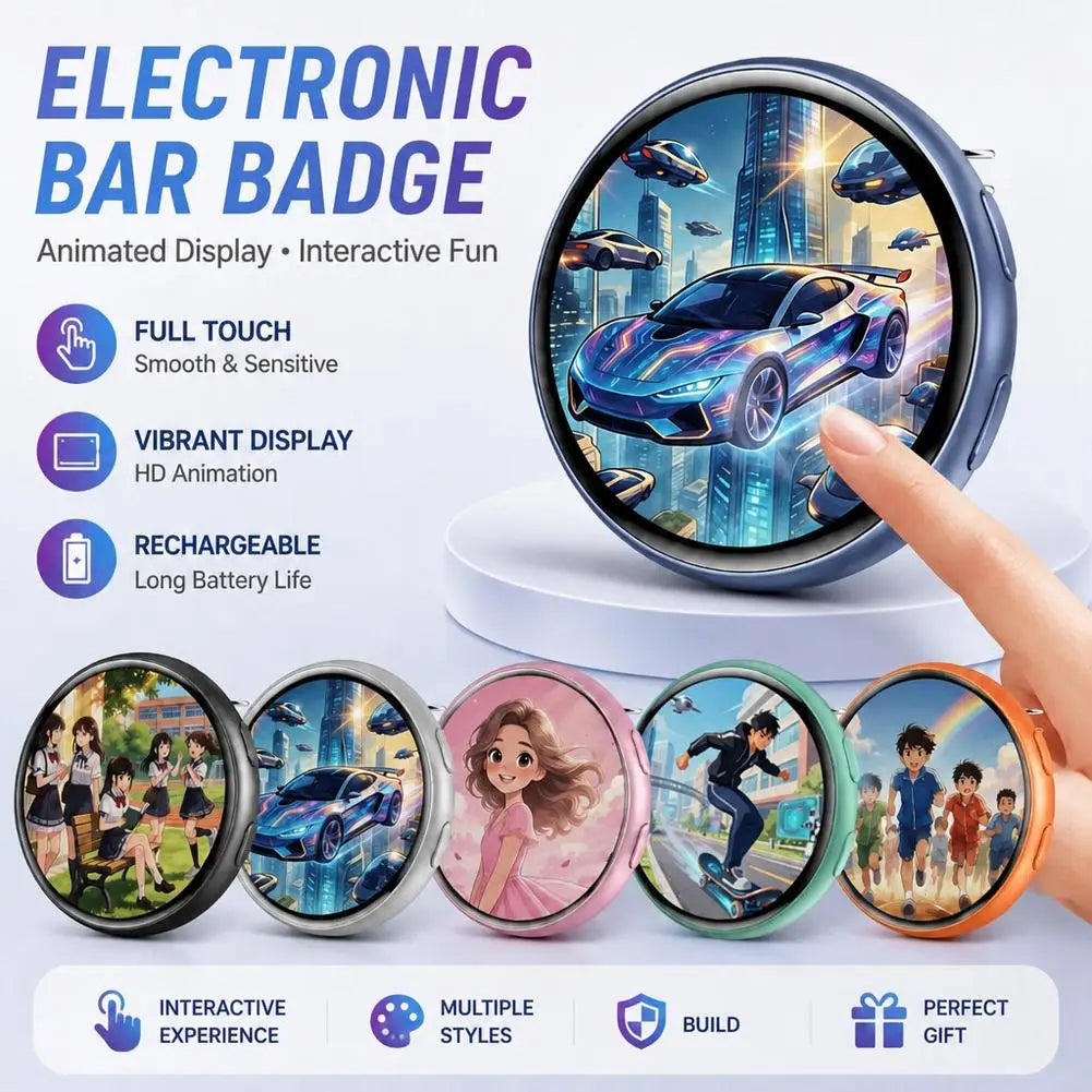 1.50" Full Touch IPS Screen Electronic Badge GIF Video With Sound Anime Brooch Pin For Party Cosplay Student Gift