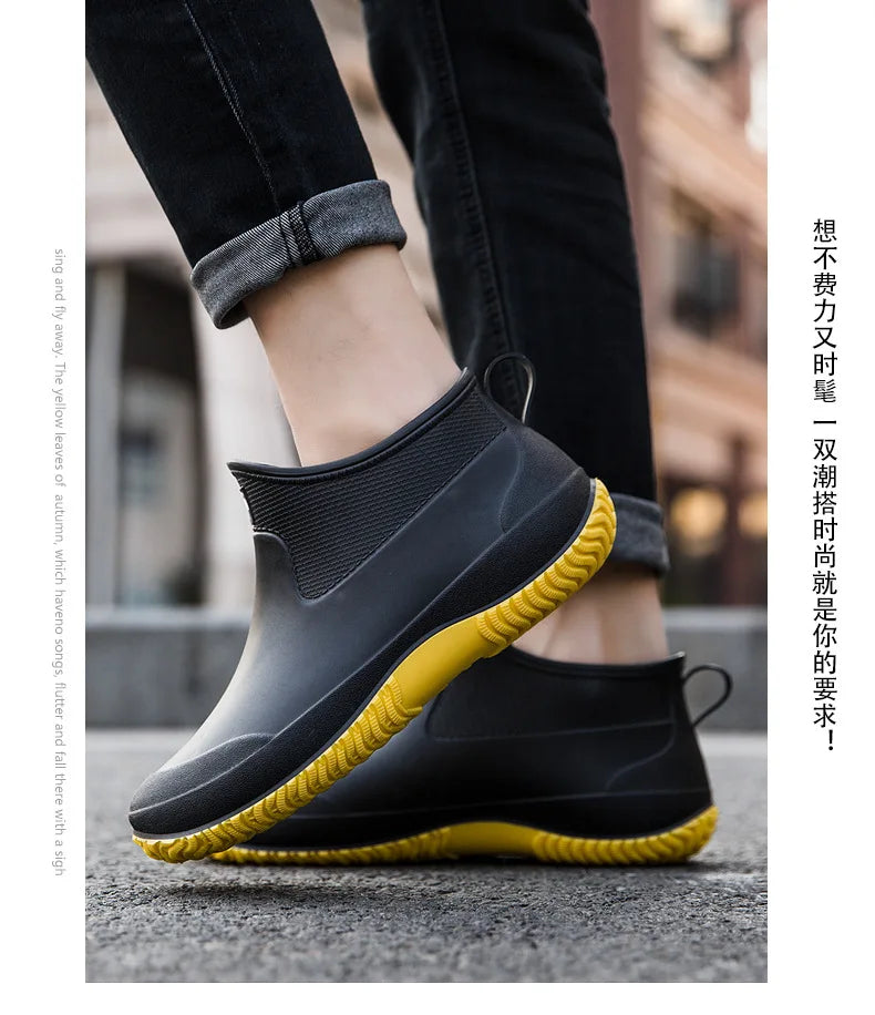 Men's Rain Boots Women's Ankle Water Shoes Non-slip Waterproof Safety Work Shoes Warm Cotton Platform outer wear Couple Lovers