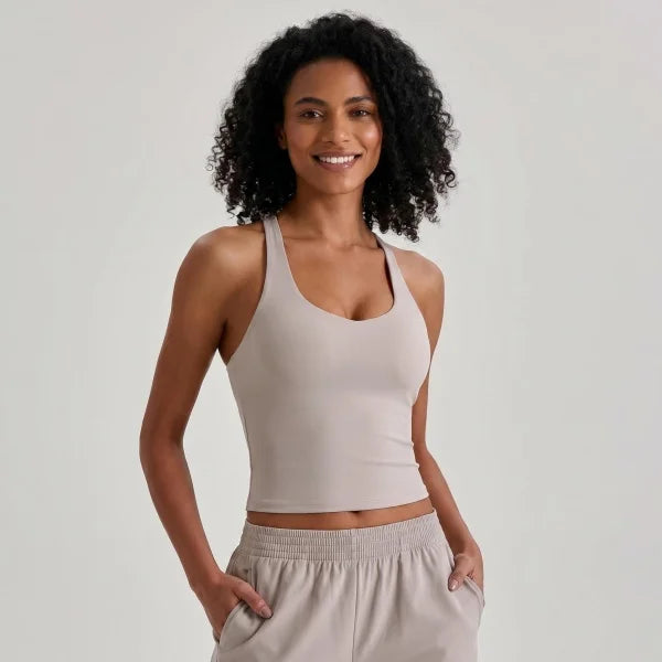 Longline Yoga Tank Top with Built in Bra Women Quick Dry Gym Camisole Workout Shirts Soft Slim Fit Sports Vest Athleisure