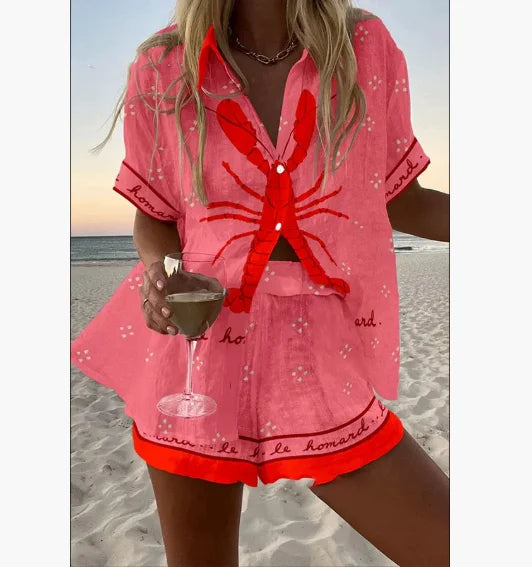 2025 New Summer Vacation Shorts Set 3D Printed Seaside Tropical Casual Lapel Shirt Blouse Top Shorts 2-Piece Suits Beach Holiday