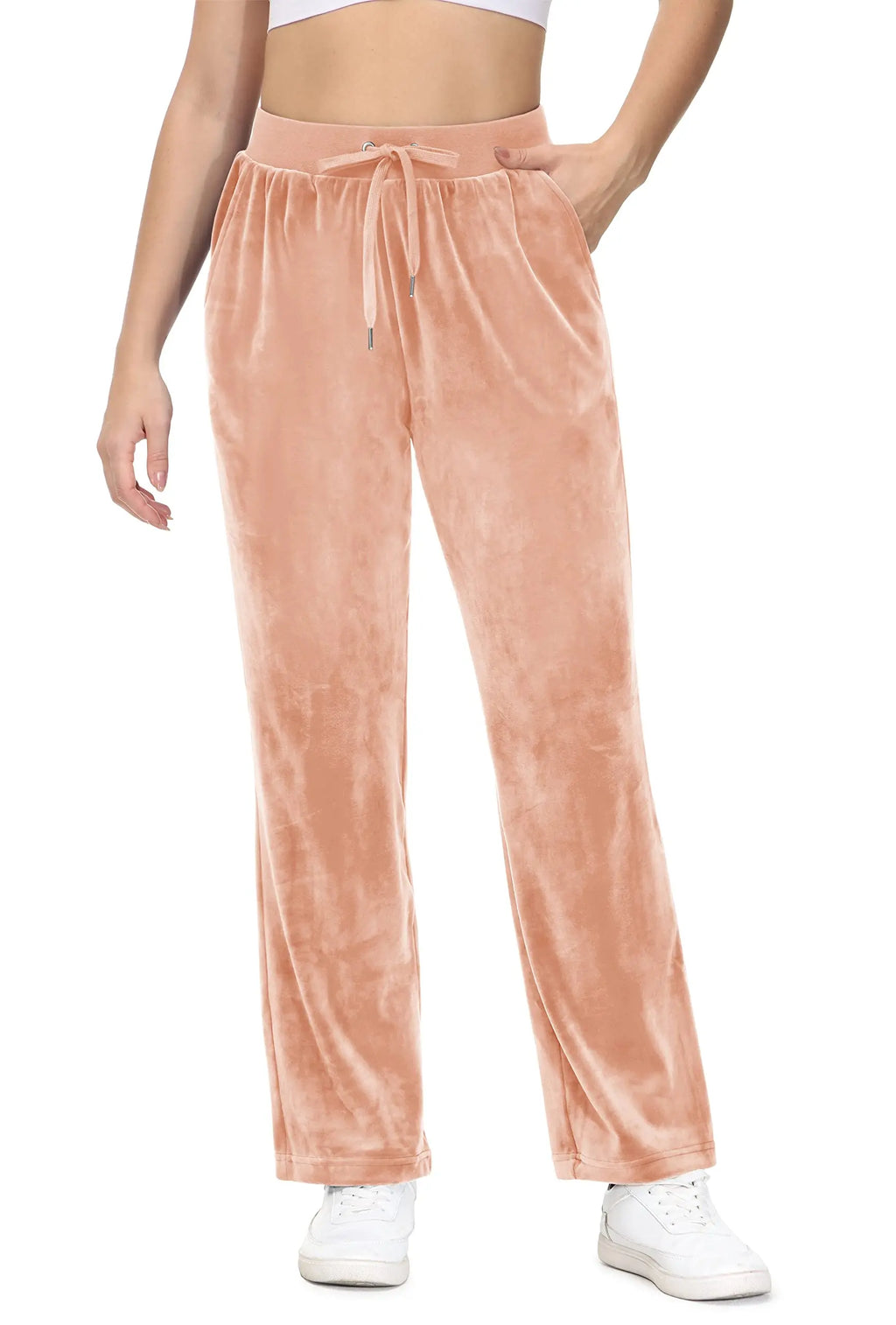 TACVASEN Winter Velvet Pants Womens Drawstring Elastic Waist Fleece Pants Workout Lounge Yoga Velour Pants Sweatpants Jogger