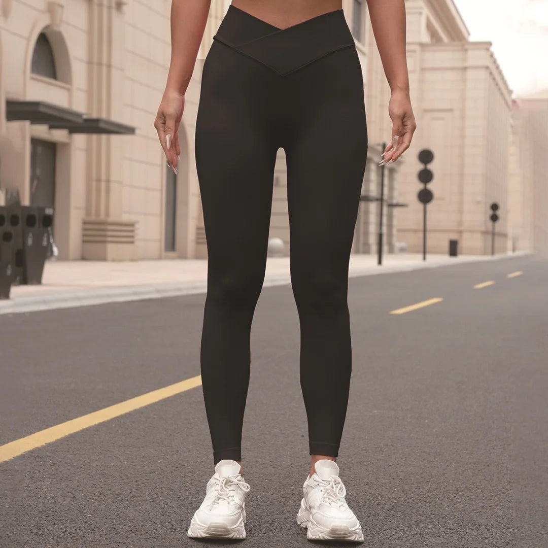 Seamless Knitted Solid Color Cross High Waist Peach Hip Yoga Pants, Fitness Breathable Yoga Nine Leg Pants