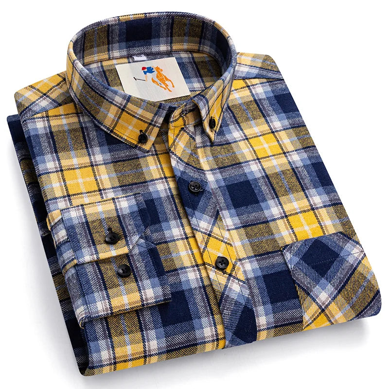 8XL Classic Plaid Men's Flannel Shirts Men Long Sleeve Casual Men's Flannel Shirts Men Long Sleeve Casual Big Size Single Pocket