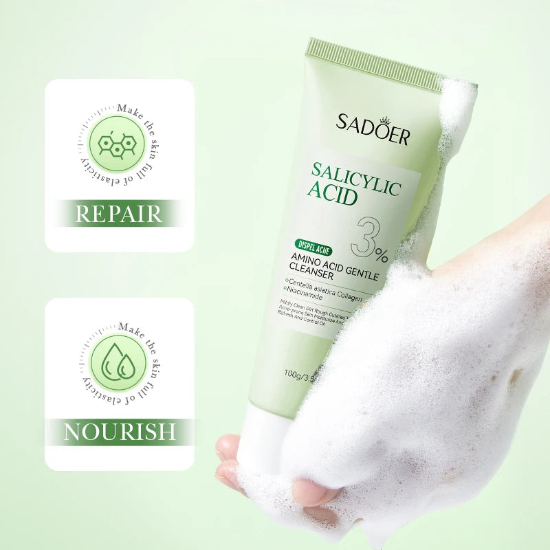Salicylic Acid Face Wash – Oil Control Deep Cleansing Foaming Cleanser for Oily Acne-Prone Skin, Gentle Amino Acid Formula