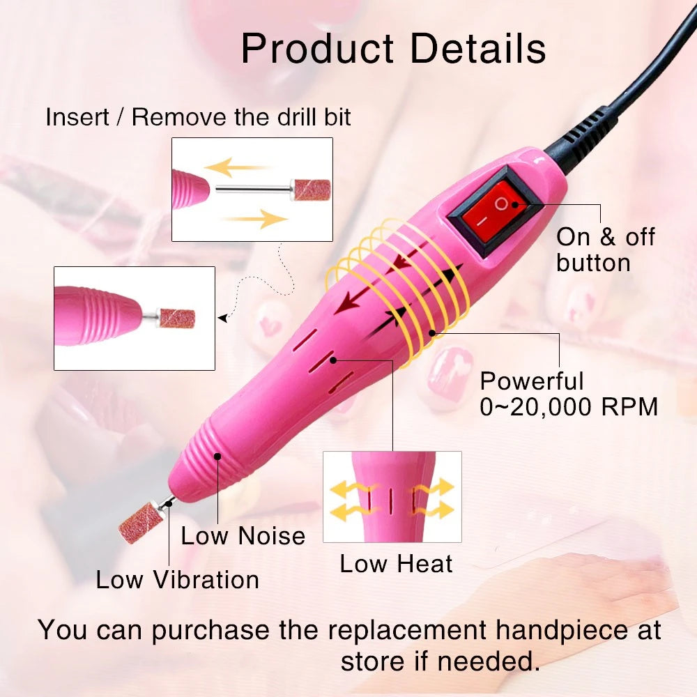 Nail Drill Machine Set Professional Nail Files Kit Drill Bits Gel Polish Remover Tools Cutters Menicure Pedicure Acrylic Nails