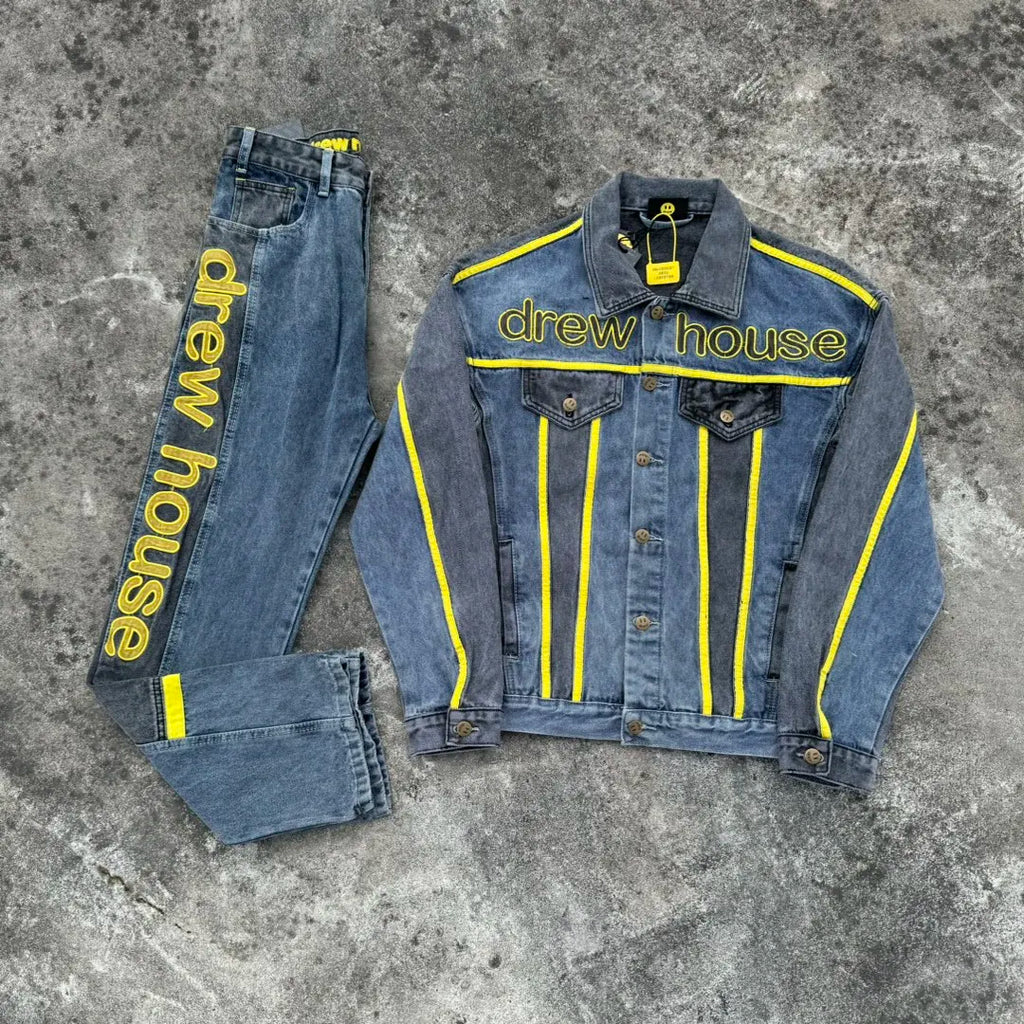 Drew House The denim fabric is stitched with a special style of patchwork design jeans for men and women casual ropa hombre