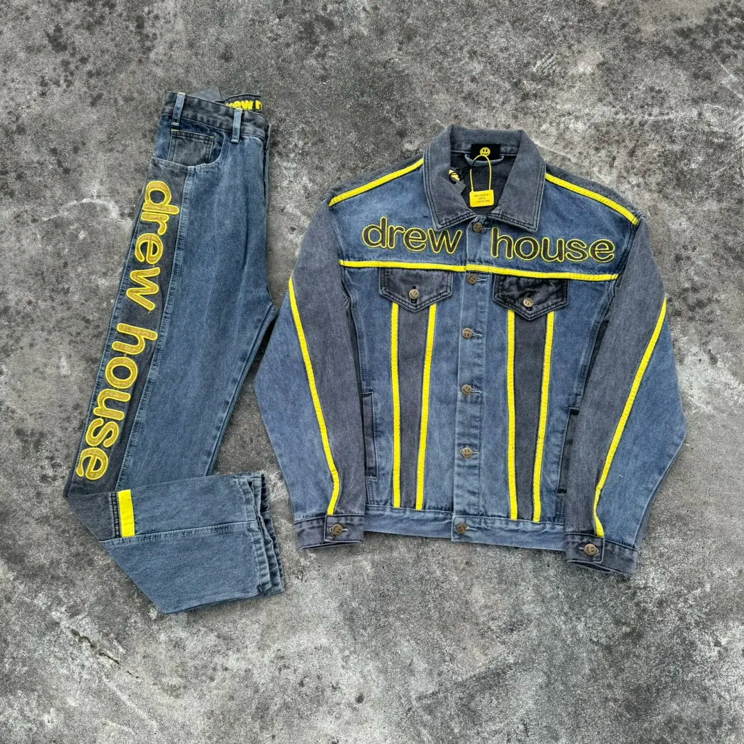 Drew House The denim fabric is stitched with a special style of patchwork design jeans for men and women casual ropa hombre