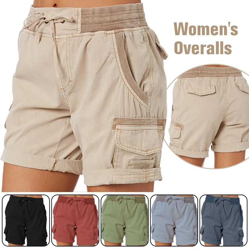 Womens Cargo Pants Shorts Soft Comfortable Casual Cotton Elastic Waist Shorts Summer Bottoms Jeans High Waisted Cargo Pants