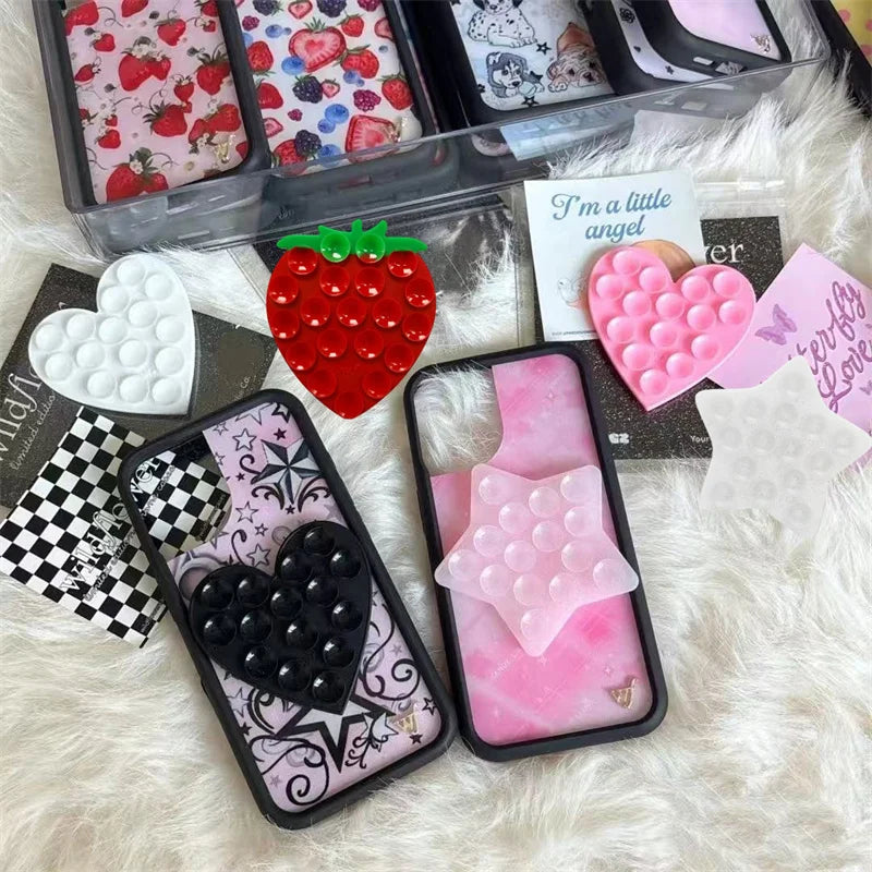 Wildflower Strawberry star Pink Love Heart Silicone Suction Multifunctional Suction Cup Stand Anti-Slip wf Mount Back Sticker﻿﻿