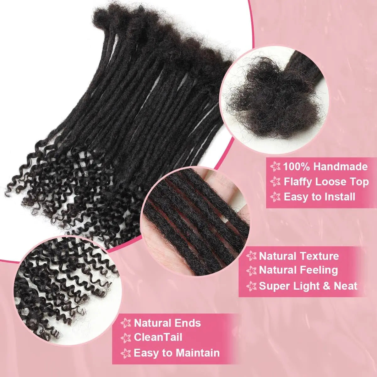 8-14inch 0.6cm Width Human Hair Dreadlock Extension with Curly Ends Handmade Permanent Locks Extension Can Be Dyed for Men/Women
