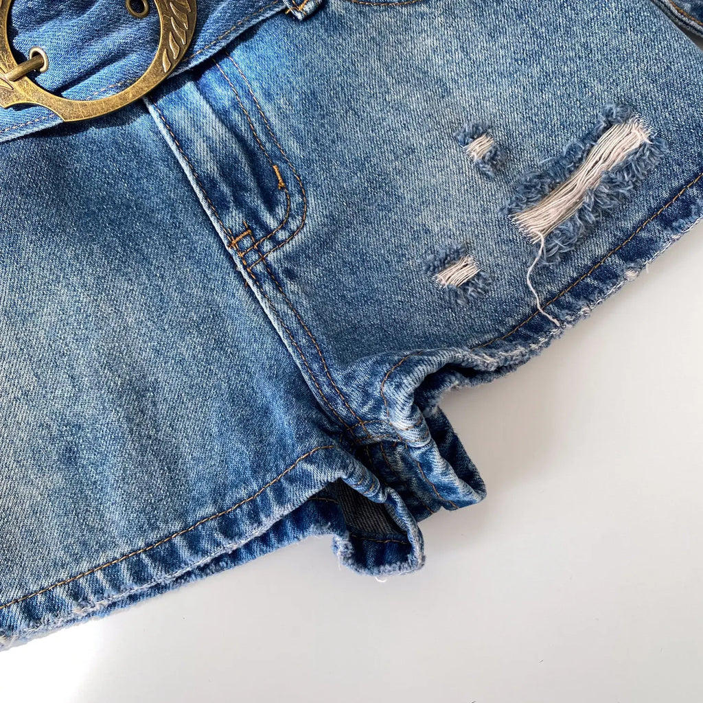 American Retro High Waist Denim Shorts Women Summer Ripped Mini Hot Girl Style Street Fashion Versatile Daily Casual Jeans Women