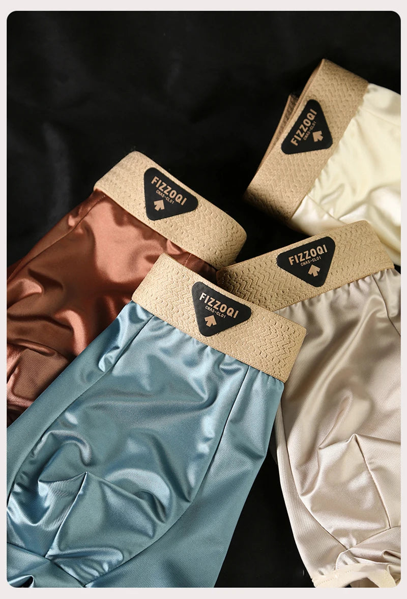 Luxury Ice Silk Satin-like Boxer Shorts Loose Smooth High-end Men's Underpants Breathable Quick Dry Panties Sexy Underwear Cueca