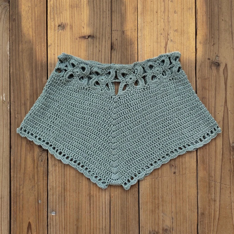 Knitted Swimming Trunks Women Fashion Hollow Out Skinny Shorts Beach Cover Up Summer 2025 New Solid Simple Casual Lady Cover-ups
