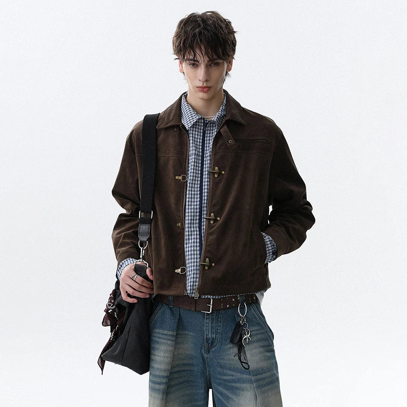 LUZHEN 2025 Autumn New Original Metal Buckle Placket Casual Jacket Men's Fashion High Quality Solid Color Elegant Clothes JY4230