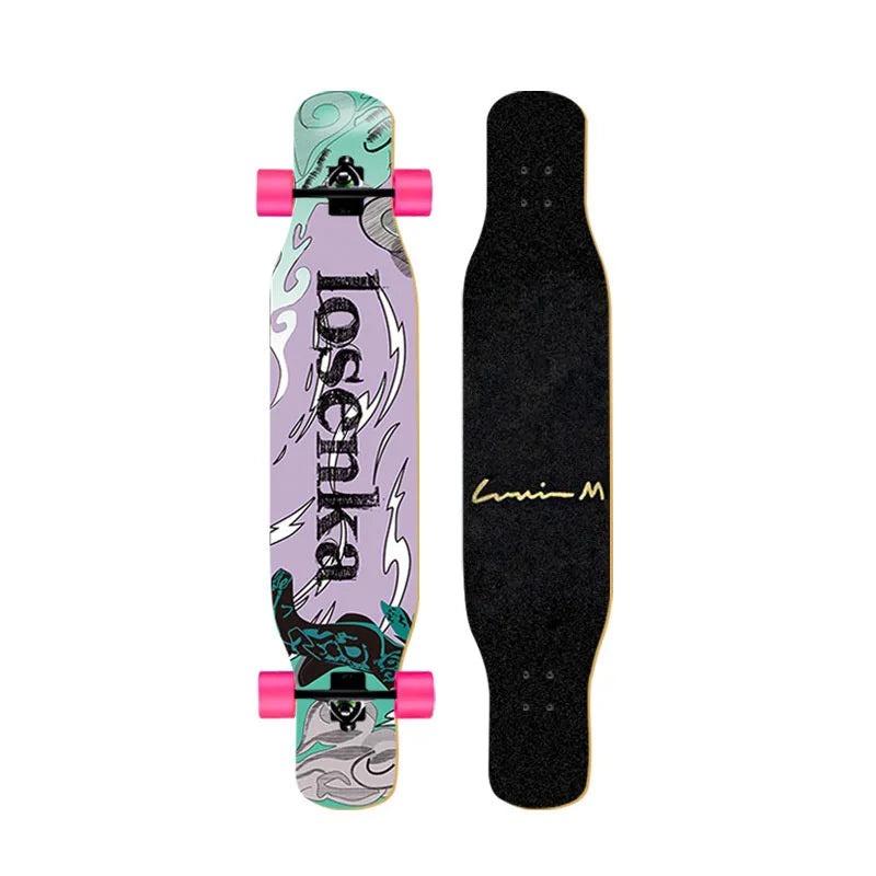 44-inch longboard skateboard for beginners, men, women, adults, professional double-kick dance board, youth maple wood four-whee