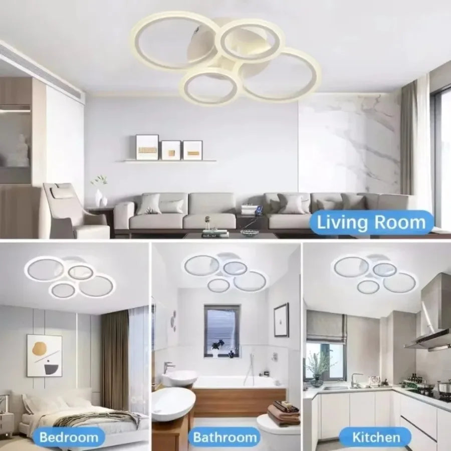 Modern Dimmable LED Ring Ceiling Lights Chandelier Indoor Home Decor Lighting Fixture for Living Dining Bedroom Study Room