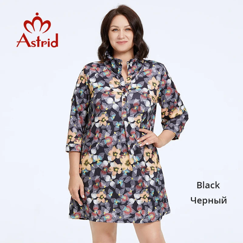 Astrid Women's Dresses 2023 New Long Sleeves Plus Size Floral Print Elegant Dress Stand-Up Collar Party Dresses Daily Office