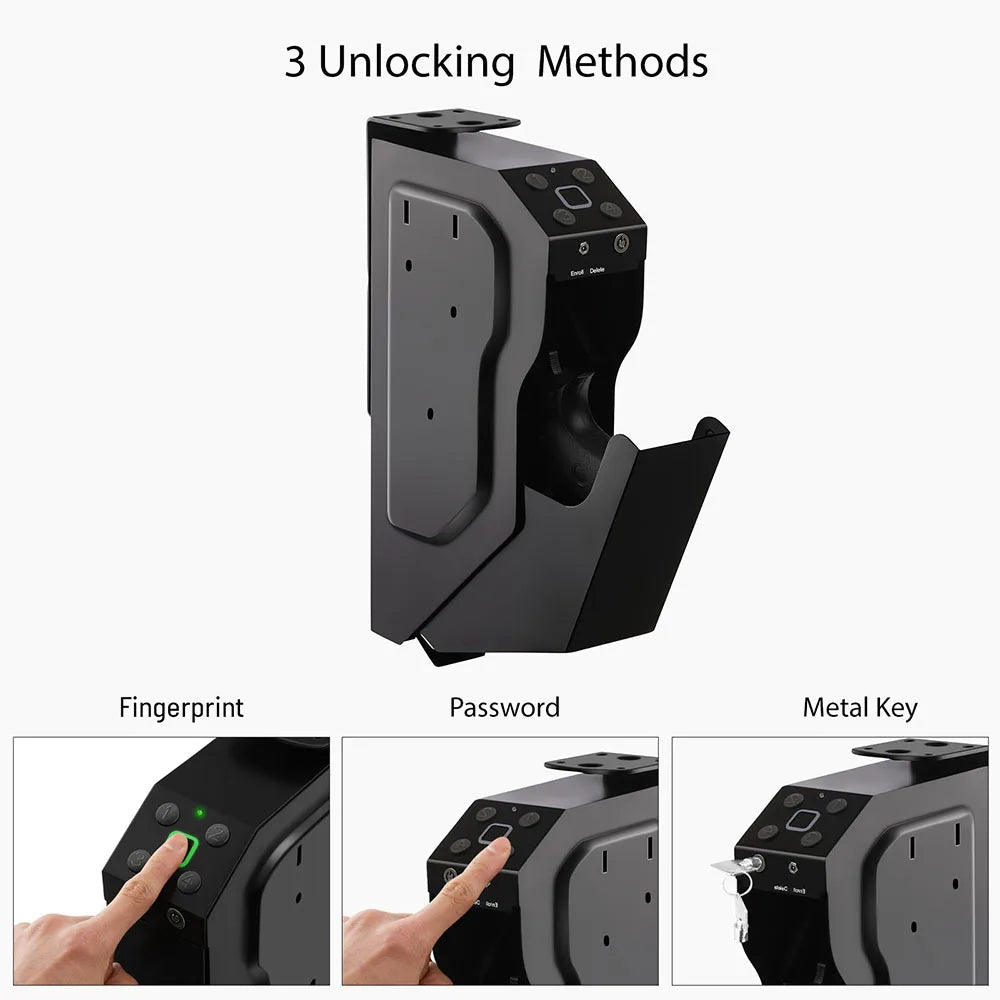 Biometric Slider Handgun Safe for Nightstand, Quick Access Pistol Safe with Fingerprint