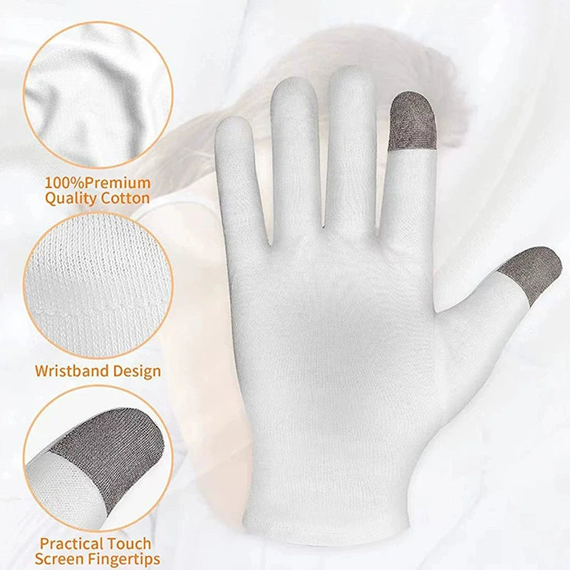 Soft Cotton Moisturizing Gloves For Dry Cracked Hands Bedtime Spa Treatment Lotion Locking Exfoliating
