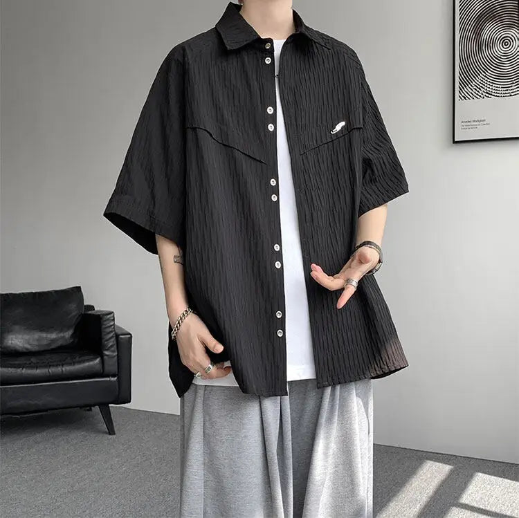 LEGIBLE Spring Summer Solid Shirts Men Casual Oversized Three Quarter Shirts Male Loose Fit Shirt for Man