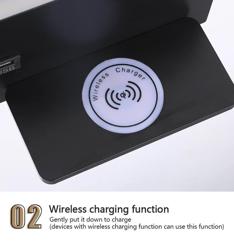 Modern LED Wall Lamp with Wireless Charger Simple Creative USB Interface Night Light Suitable for Living Room Bedroom Study