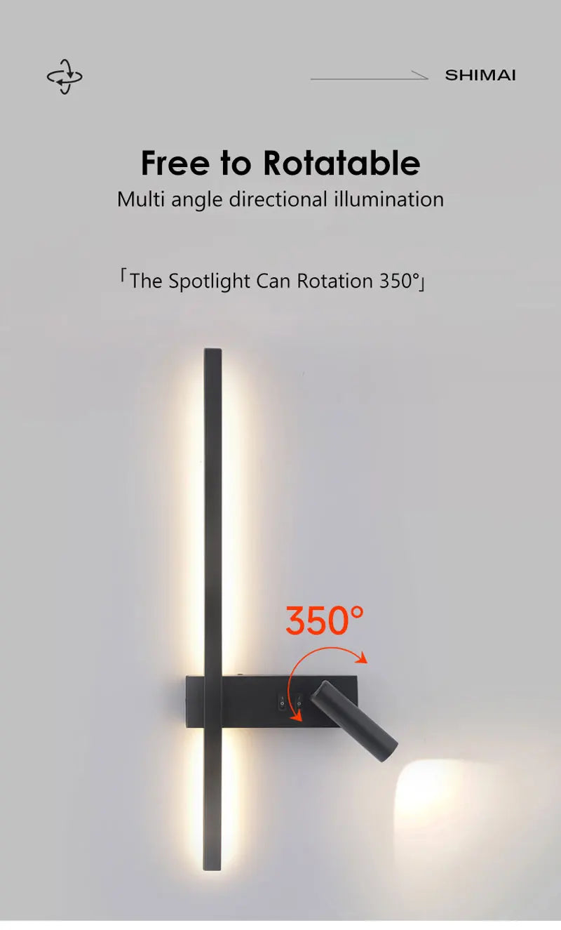 Modern LED Wall Lamps with Switch for Bedroom Indoor LED Wall Lights with 350° Rotatable Spotlight for Kitchen Dinning Room Home