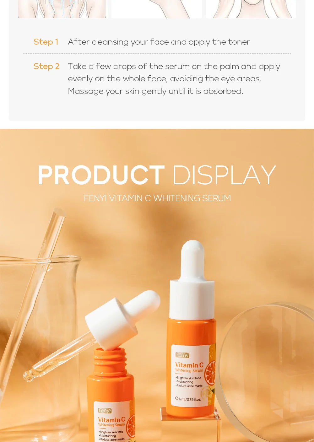 17ml Vitamin C Serum Moisturizing Nourish Skin VC Hyaluronic Acid Face Essence Shrink Pore Face Serum Skin Care Products