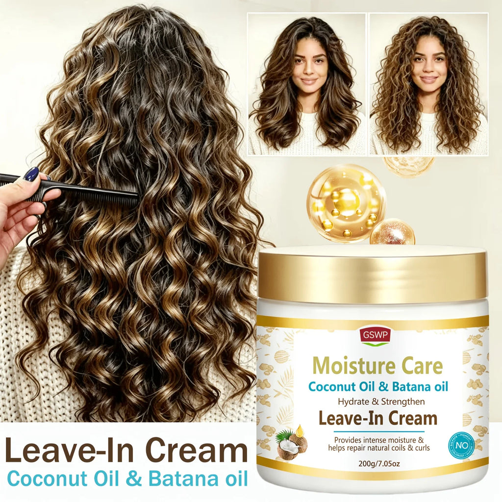 GSWP 2-IN-1 Coconut Oil & Batana Oil Leave-In Conditioner，Mends Dry, Frizzy, Split Ends, Fortifies Hair,Strengthen hair.7.05oz