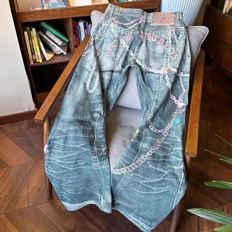 Summer American Retro Low Waist Wide Leg Women's Jeans Loose Drapey Tall Extended Length Hot Girls Korean Fashion Y2k Style Pant