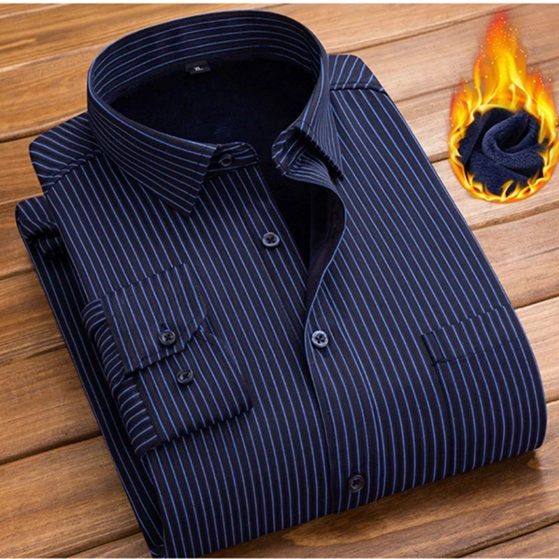 2026 Winter New arrival Men's Fashion Casual Long Sleeve Shirt autumn Men Fleece Thick Warm High Quality Large Size Shirt M-4XL