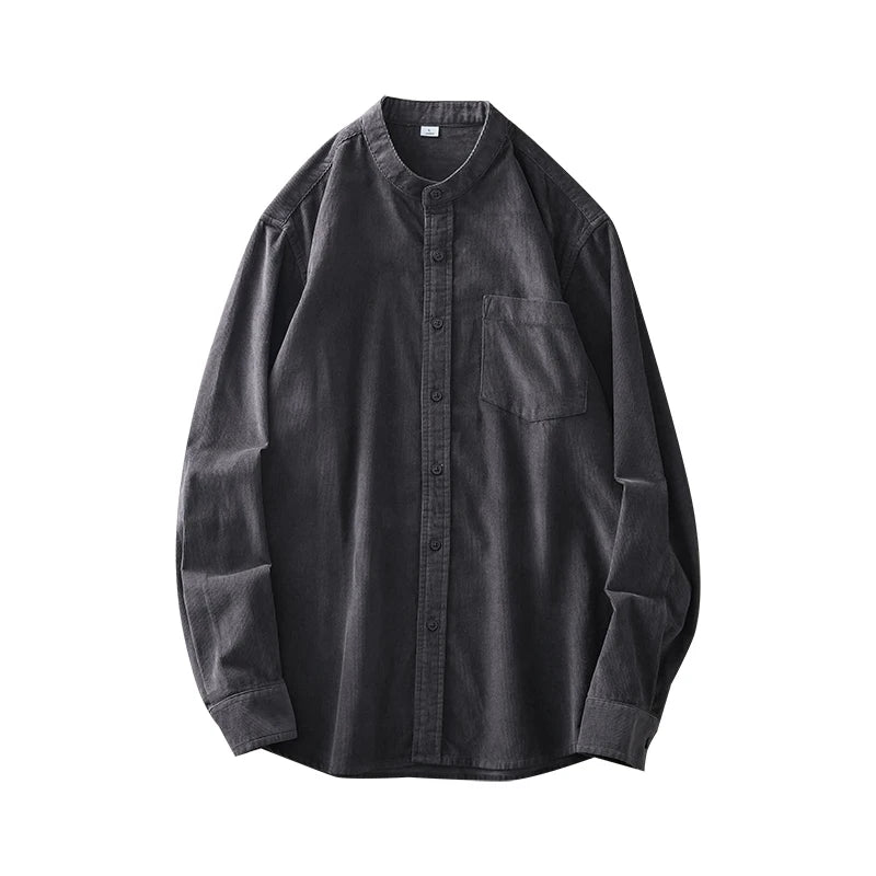DUKEEN Corduroy Stand Collar Long Sleeve Shirt for Men 100% Cotton Spring and Autumn Casual Men's Clothing