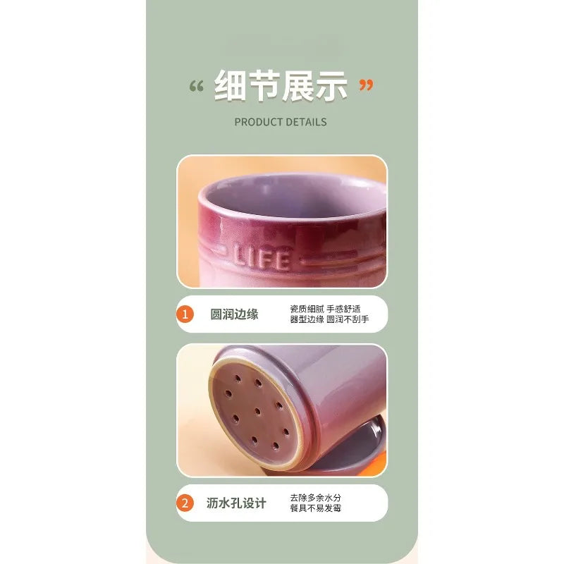 Porcelain Kitchen Utensil Holder for Countertop,Ceramic Storage Organizer for Knives Spoons and Forks,Cooking Tools Container