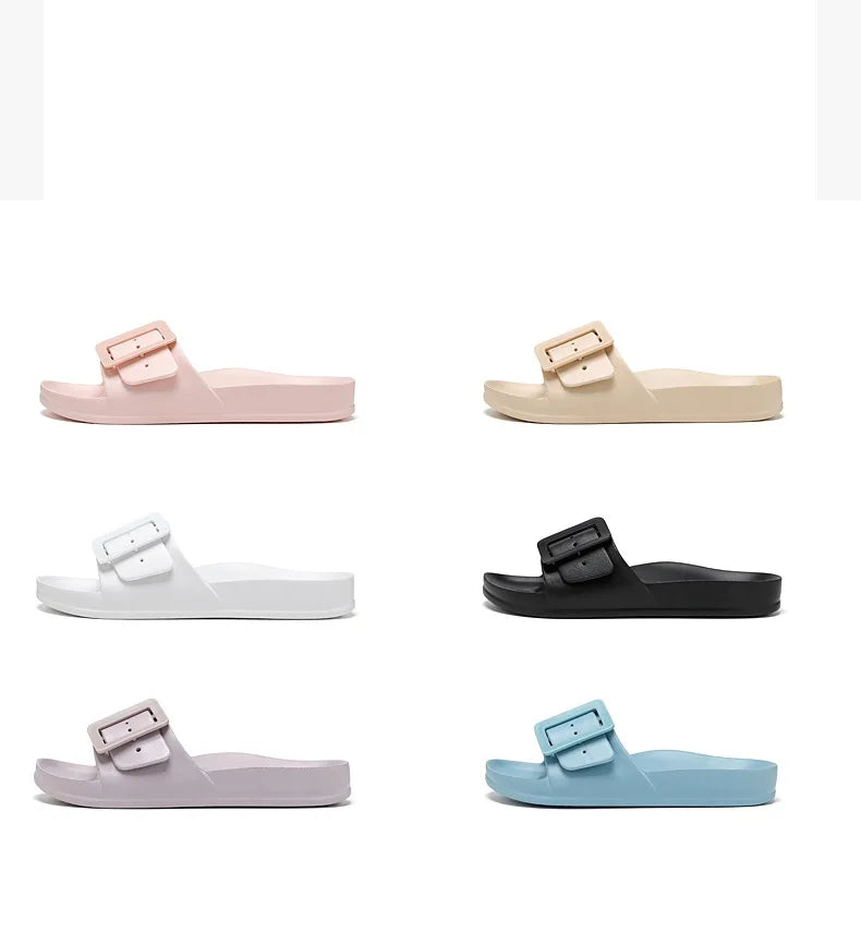 Adjustable Buckle Women's Sandals, Non-Slip, Lightweight, Flat-Soled Slip-On Sandals for Outdoor Wear, Beach Sandals, Bathroom S
