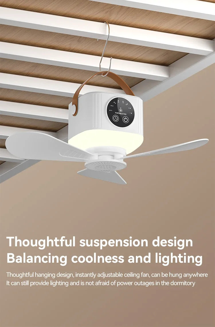 2026 New Portable Rechargeable Ceiling Fan Wireless USB Hanging Fan for Student Dorm Bed Outdoor Camping