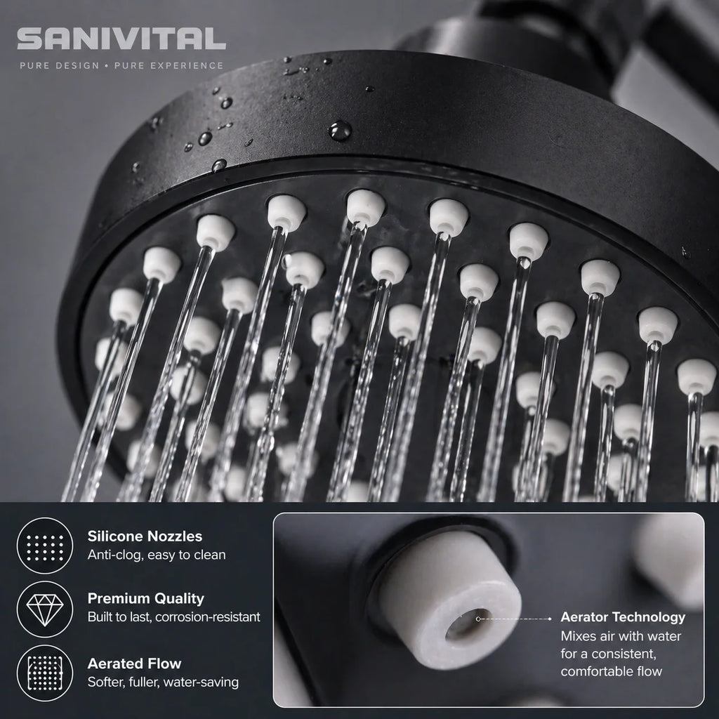 SANIVITAL High Pressure Rain Shower Head 4 Inch Matte Black Bathroom Showerhead G1/2 Universal Shower Head