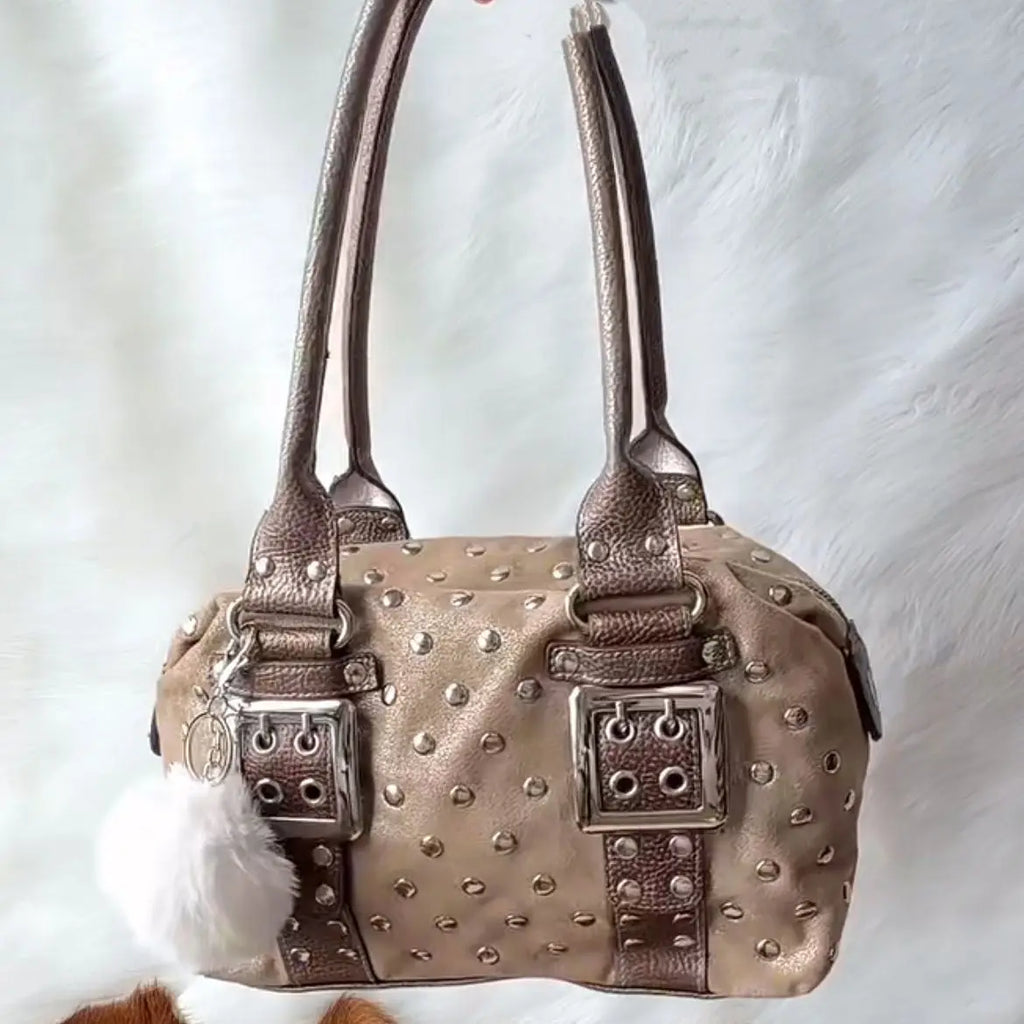 Korean Hot Girl Studded Y2K Tote Bag Women Polka Dot Leather Large Capacity Underarm Bag Ladies Retro Harajuku Handbag Chic 2026