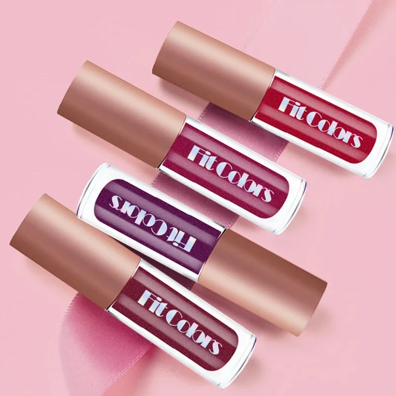 4Pcs/Set Metallic No-stick Cup Lip Gloss Pearly Diamond Fine Glitter Matte Moisturizing Waterproof Lip Glaze Liquid Lipstick Kit