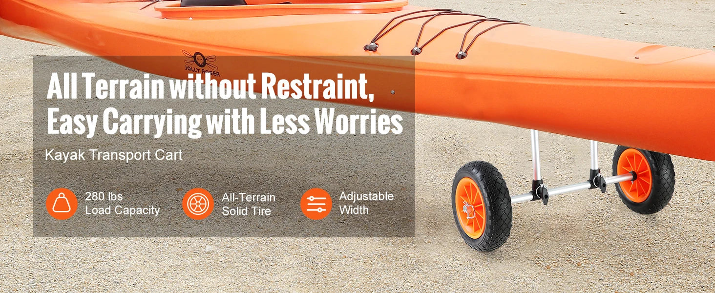 SucceBuy 280lbs Kayak Trailer Cart Detachable Canoe Trolley Cart with 10'' Solid Tires & Adjustable Width for Boat Accessories
